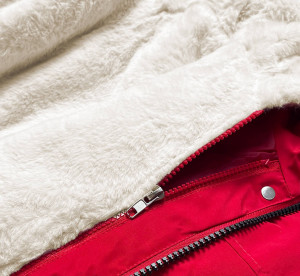 Červeno-ecru teplá dámská zimní bunda (W629) červená S (36)