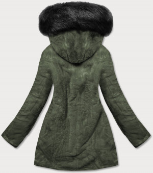 Černo/khaki teplá oboustranná dámská zimní bunda (W610) khaki S (36)