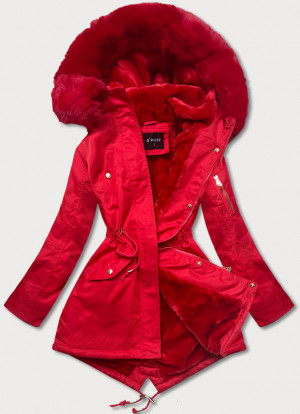 Červená dámská zimní bunda parka s kapucí (B531-4) červená XXL (44)