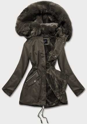 Dámská zimní bunda v khaki barvě s kožešinovou podšívkou (B550-11) khaki