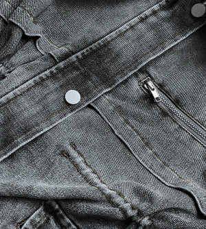 Černo/šedá dámská džínová bunda s kožešinovou podšívkou (BR8048-109) černá XXL (44)
