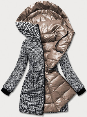 Oboustranná dámská metalická bunda v kakaové barvě (B8070-12) béžová XXL (44)