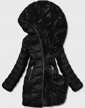 Černá oboustranná dámská bunda-kožíšek (B8053-1) černá S (36)