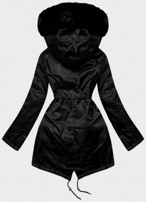 Černá dámská bunda parka s kožešinou (5M762-392) černá S (36)