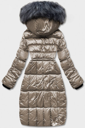 Dámská metalická zimní bunda v barvě cappuccino (B8073-12) béžová XXL (44)