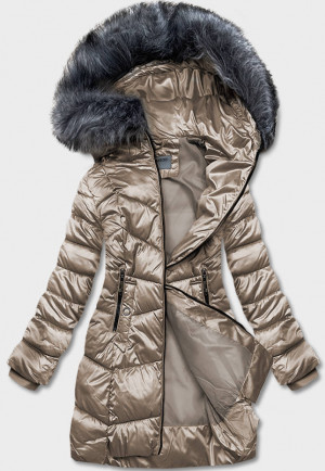 Béžová dámská metalická zimní bunda (B8072-12) béžová S (36)
