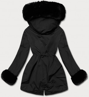 Krátká černá zimní bunda parka s kožešinovou podšívkou (16M9062-392) černá L (40)