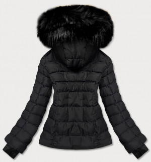 Krátká černá dámská zimní bunda s kožešinou (5M768-392A) černá XL (42)