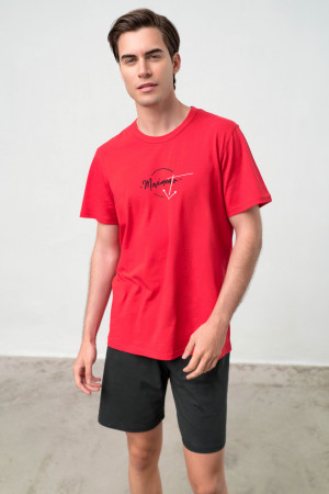 Pánské pyžamo s krátkým rukávem 70010 - Vamp červená - černá