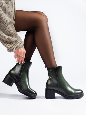 Pohodlné  kotníčkové boty dámské zelené na širokém podpatku