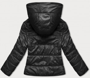 Krátká černá dámská bunda s kapucí (B8187-1) černá S (36)