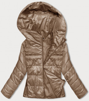 Krátká dámská bunda v karamelové barvě s kapucí (B8187-101) hnědá S (36)