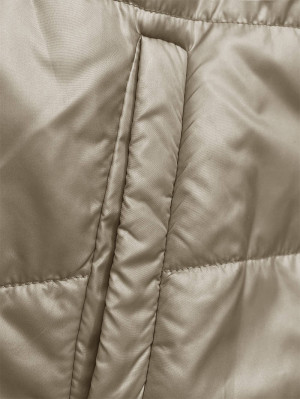 Krátká béžová dámská bunda s kapucí (B8187-12) Béžová M (38)