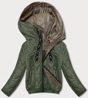 Krátká dámská bunda v khaki barvě se stahovacím lemem (B8219-11) zielony XS (34)