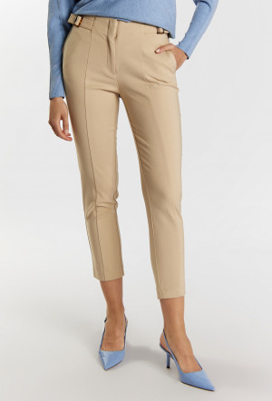 Kalhoty Monnari Látkové kalhoty s ozdobnými přezkami Béžová barva