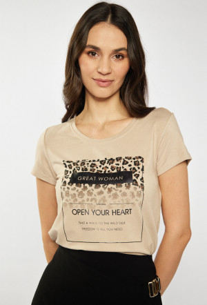 Monnari Trička Dámské tričko s ozdobným panelem Beige 2XL