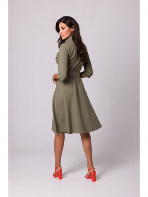 Dámské zavinovací šaty s šálovým límcem B255 olivové - BEwear