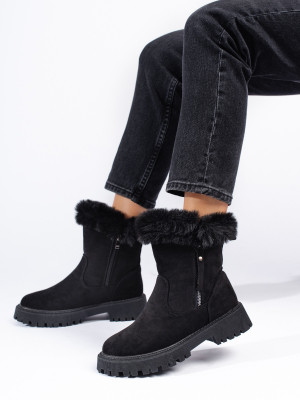 Zajímavé  kotníčkové boty dámské černé platforma