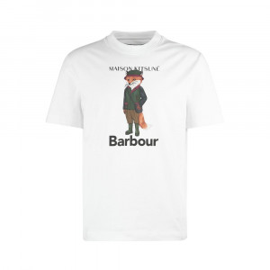 Stylové tričko se stylovou liškou Barbour × Maison Kitsuné Beaufort Fox T-Shirt — Classic White