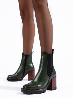 Luxusní dámské  kotníčkové boty zelené na plochém podpatku