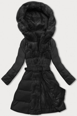 Černá dámská zimní bunda s ozdobnou kožešinou (5M3158-392) černá S (36)