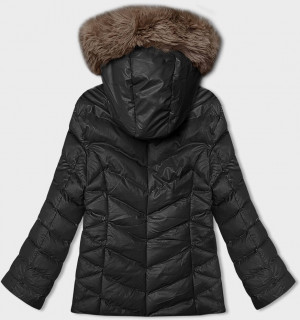 Černo-béžová krátká zimní bunda s kapucí (5M3138-392B) černá M (38)