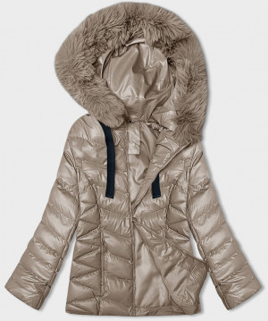 Krátká béžová zimní bunda s kapucí (5M3138-62) Béžová M (38)