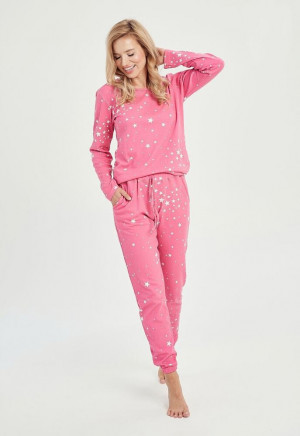 Dámské zateplené pyžamo Erika růžové s hvězdičkami růžová