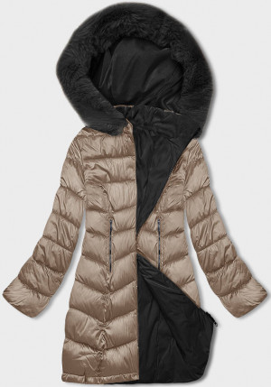Béžovo-černá oboustranná dámská zimní bunda s kapucí (B8203-1201) Béžová