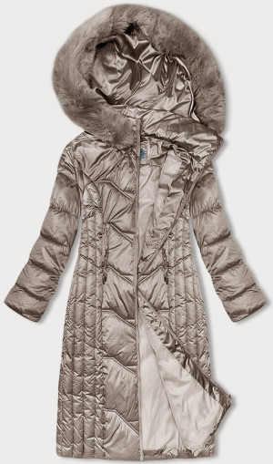 Vypasovaná dlouhá zimní bunda S´WEST v barvě cappuccino (B8201-12) béžová S (36)