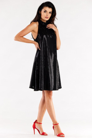 Dámské šaty A563 Černá s flitry -  Awama černá L/XL