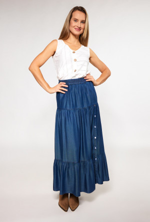 Monnari Maxi sukně Dlouhý síťovaný svetr námořnická modrá