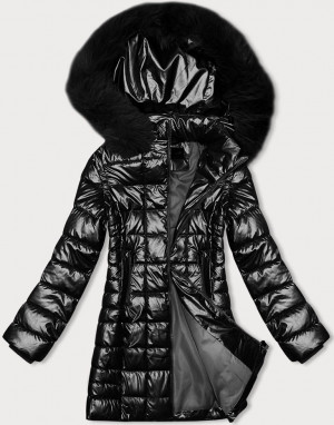 Černá metalická dámská bunda s kapucí J Style (16M9120-392) černá S (36)