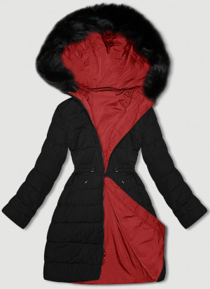 Červeno-černá oboustranná dámská bunda J Style pro přechodné období (16M9159-275) červená S (36)