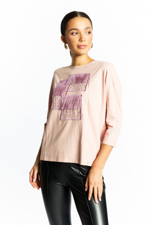 Monnari Trička Pletené tričko se zajímavým potiskem Light Pink 2XL