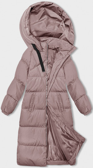 Dlouhá růžová hrubší dámská bunda s kapucí (5M3163-46) Růžová XL (42)