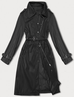 Volný černý dámský kabát z ekologické kůže J Style (11Z8101) černá S (36)