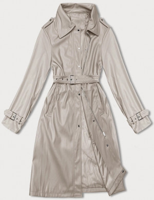 Volný dámský kabát z ekologické kůže J Style v teplé béžové barvě (11Z8101) béžová S (36)
