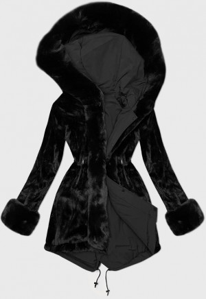 Černá oboustranná zimní bunda parka-kožíšek J Style (11Z8085) černá S (36)