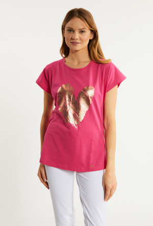 Monnari Trička Dámské bavlněné tričko se zajímavým vzorem Pink