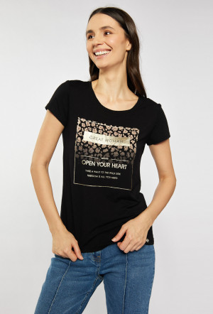 Monnari Trička Dámské tričko s ozdobným panelem Black