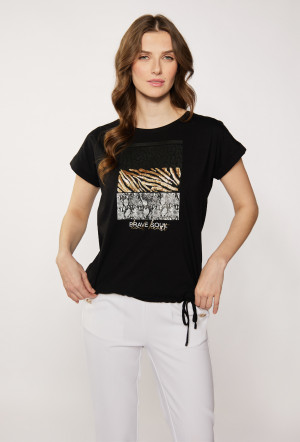 Monnari Trička Bavlněné tričko s ozdobným panelem Black