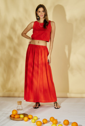 Monnari Sukně Lněná sukně v přírodní barvě Červená