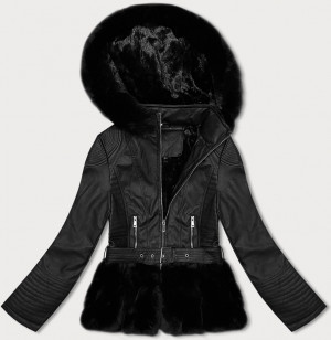 Černá dámská bunda ramoneska s kapucí J Style (11Z8077) černá S (36)