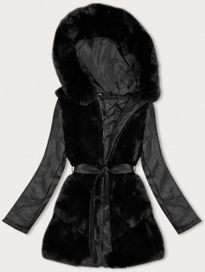 Černá bunda z ekologické kůže s kožešinovým panelem J Style (11Z8090) černá S (36)
