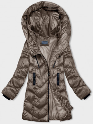 Tmavě béžová dámská zimní bunda s asymetrickým zipem (B8167-12) Béžová