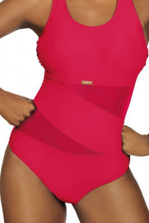 Dámské jednodílné plavky S36-2d Fashion sport tmavě růžová - Self