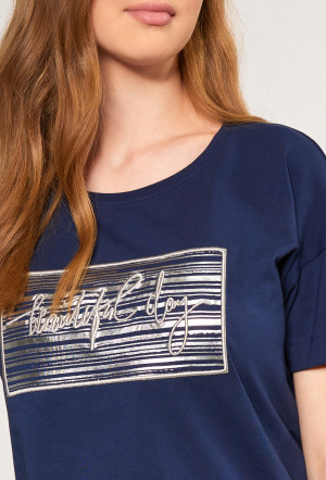 Dámské tričko s ozdobným panelem model 19158363 tmavě modrá  XXL - Monnari